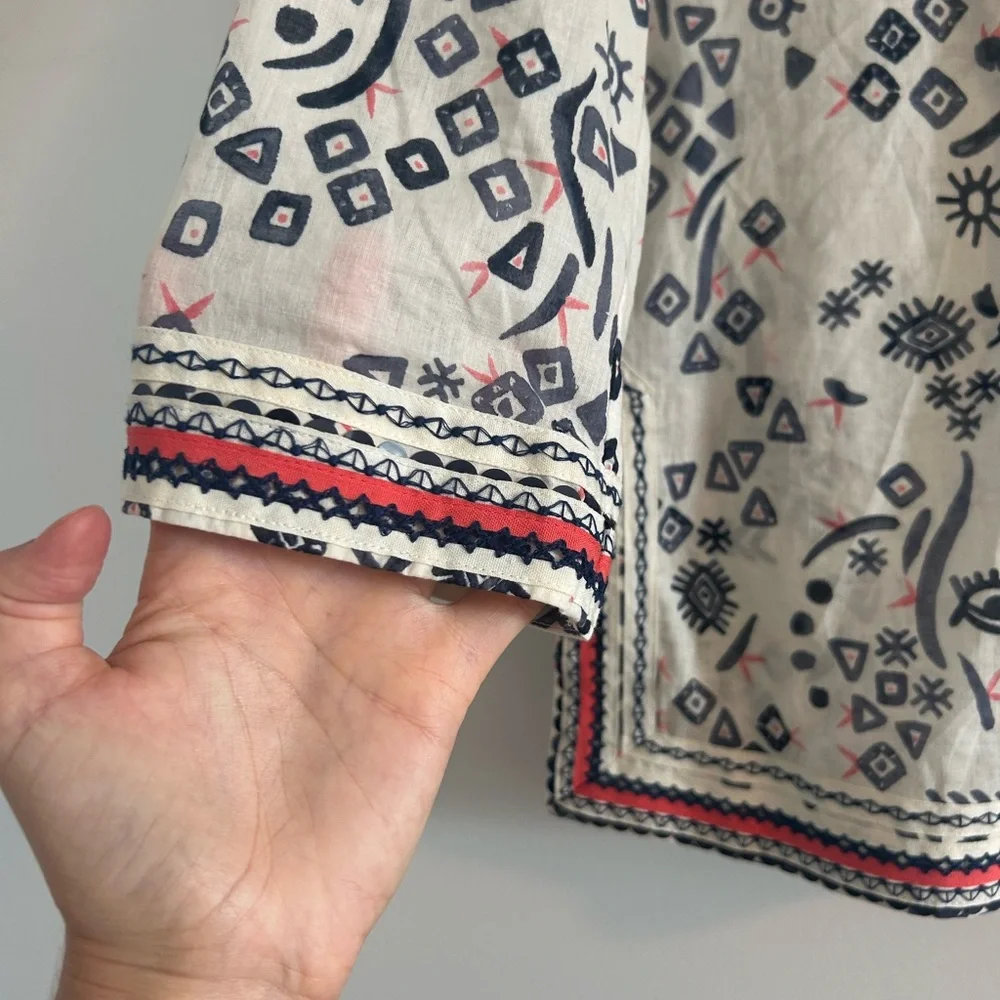 Tory Burch White and Black Patterned Tunic